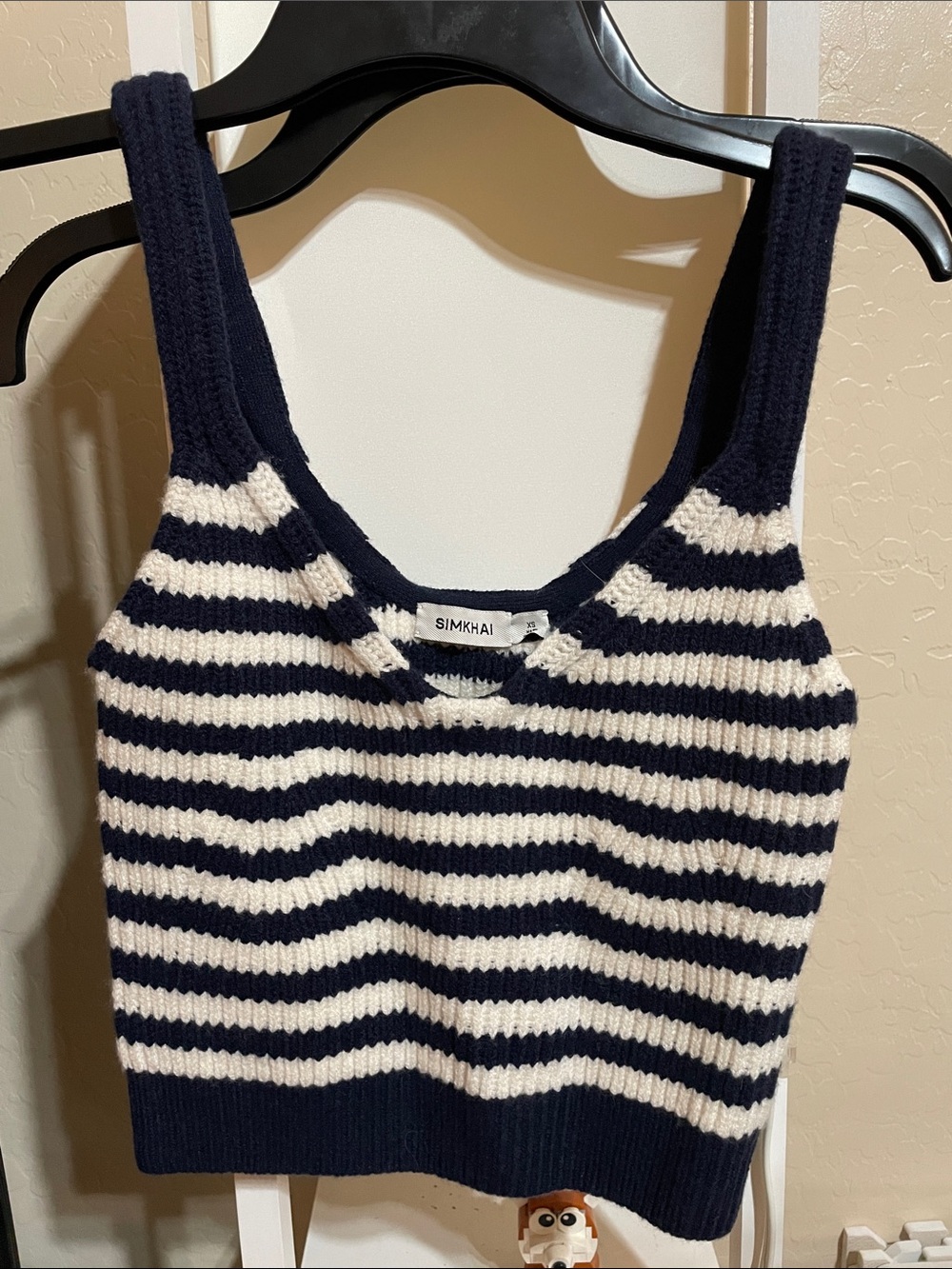 SIMKHAI Navy & White Striped Knit Tank Top